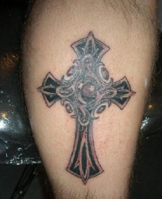 Celtic Cross Tattoo On Calf